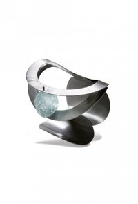 Bratara rigida Oyster cu cerc dublu si piatra naturala de fluorina, din alama placata cu gun metal - 1