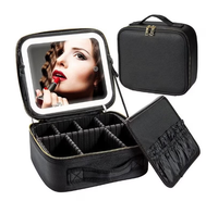 Geanta de cosmetice cu oglinda LED si compartiment pentru pensule - 1