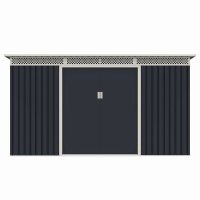 Căsuță de grădină metalică premium MESTERINO Bella-C, Gri/Bej, 343x142x184 cm, cu uși culisante și bază metalică - 1