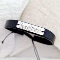 Bratara Placuta gravata cu Membri Familiei si text - 5 membri - Argint 925, piele - 1