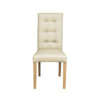 Scaun living TEO LUX, picioare lemn natur, piele ecologica crem, 46x60x98 cm - 1