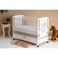 Patut Bebe Timmi Elephant 120x60 cm cu Sertar si Saltea 12 cm - Alb, Qmini - 1