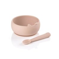 Set masa Jane din silicon, 2 piese, bol si lingurita, BPA Free, Pale - 1