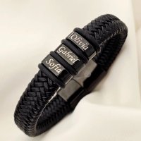 Bratara barbateasca Titan Core - Piele impletita groasa & Elemente personalizate - Otel Inoxidabil 316L - 1