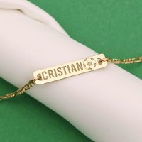 Bratara placuta si minge de fotbal - nume personalizat - Argint 925 placat cu Aur Galben 18K - Cu lantisor fata/baiat - 1