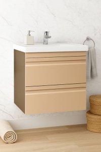 Set Baza front MDF si Lavoar seria 786, suspendata, cu sertare, montat, 60 cm, cappuccino - 1
