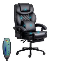 Scaun de birou OFF 935 cu masaj si suport pentru picioare, piele ecologica, negru - 1
