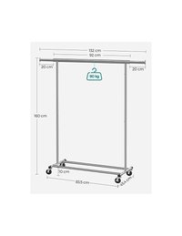 Suport pentru haine mobil cu roti, Songmics HSR13S, capacitate 90 kg, argintiu - 6