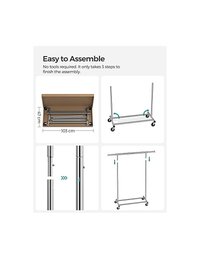 Suport pentru haine mobil cu roti, Songmics HSR13S, capacitate 90 kg, argintiu - 7