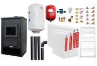 Sistem de incalzire si apa calda pentru 3 camere - Termosemineu pe lemne Fornello PADOVA E, 19.4 kW, 80l boiler, kit complet - 1