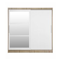 Dulap CORFU 02, cu usi glisante si oglinda, corp sonoma + usi alb, 200x60x200 cm - 1
