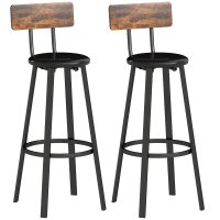 Set 2 Scaune de Bar HOMCOM cu Spătar și Suport pentru Picioare - Maro Rustic si Negru - 1
