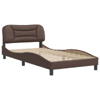 Cadru de pat maro cu tablie, 100x200 cm, din piele ecologica - 1