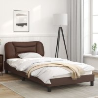 Cadru de pat maro cu tablie, 100x200 cm, din piele ecologica - 3