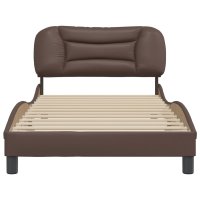 Cadru de pat maro cu tablie, 100x200 cm, din piele ecologica - 4