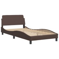 Cadru de pat maro cu tablie, 100x200 cm, din piele ecologica - 5