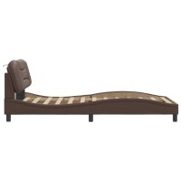 Cadru de pat maro cu tablie, 100x200 cm, din piele ecologica - 7