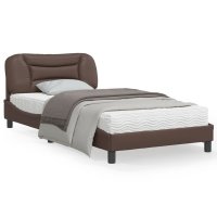 Cadru de pat maro cu tablie, 100x200 cm, din piele ecologica - 2
