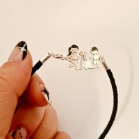 Bratara Personalizata Unisex cu Pandantiv Familie - Argint 925 si Piele Impletita - 1