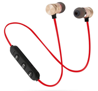 Casti audio Bluetooth sport stereo cu suport magnetic rosu auriu - 1