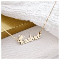 Colier personalizat cu nume 7-8 litere si simbol coronita - Aur 9K - 1