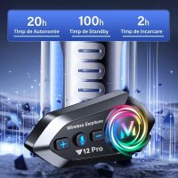 Cască Bluetooth CerCip Y12 Pro pentru Motocicletă, Intercom Dual, 20 Ore Autonomie, Rezistentă la Apă, Anulare Zgomot - 14