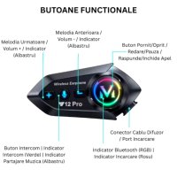 Cască Bluetooth CerCip Y12 Pro pentru Motocicletă, Intercom Dual, 20 Ore Autonomie, Rezistentă la Apă, Anulare Zgomot - 2