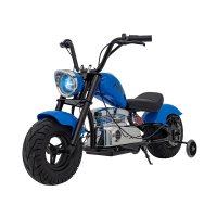 Motocicleta pentru copii intre 5 si 9 ani, Kinderauto Old School, 300W, 24V, cu roti gonflabile, scaun tapitat, premium, albastru - 1