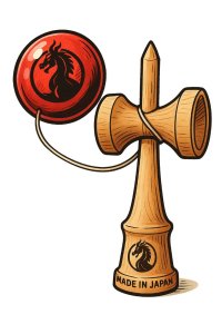 Kendama profesionala, Bila din lemn, Samurai + Sticker pentru telefon, 55KD - 9