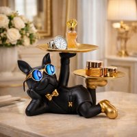 Statuie Decorativa Bulldog Francez cu Tavi pentru Chei si Accesorii, 32 x 17 x 18 cm, Negru - 1