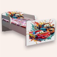 Pat pentru copii Cars Fulger Mcqueen si Bucsa, cu manere si saltea, 2-6 ani, 130x60 cm - 2