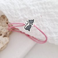 Bratara Pisica cu papion - Argint 925 - cristal Swarovski - snur reglabil - 1