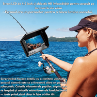 Camera Subacvatica pentru Pescuit 1080P cu Ecran IPS 4.3”, Dasbo®, Unghi 220°, Viziune Nocturna IR, Baterie 5000 mAh - 4