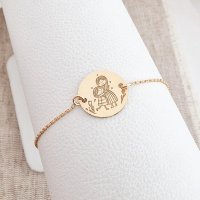 Bratara personalizata - Mama si fiica - Banut de 15 mm - Argint 925 placat cu Aur Galben 18K - cu lantisor - 1