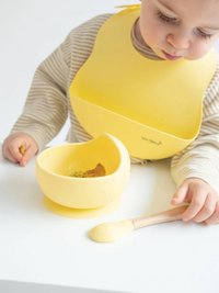 Bol anti-alunecare din silicon alimentar si lingurita Mustard - 4