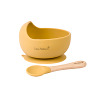 Bol anti-alunecare din silicon alimentar si lingurita Mustard - 6