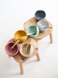 Bol anti-alunecare din silicon alimentar si lingurita Mustard - 5