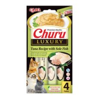 INABA Churu Luxury, Ton și Limbă-de-mare, plic recompense fără cereale pisici, (piure), 56g - 2