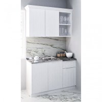 Set de bucatarie SPACE, 120 cm, 2 corpuri, sertar, blat termorezistent si fronturi MDF, alb antichizat - 1