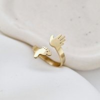 Inel personalizat Chic Bijoux cu manuta si piciorus, argint 925 placat cu aur galben 18K - 1