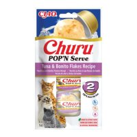 INABA Churu Pop'n Serve, Ton si Fulgi de Bonito, hrana umeda fara cereale pentru pisici, 70g - 1