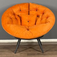 Fotoliu rotund Homs B-120, tapitat cu stofa si picioare metalice - 1