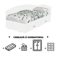 Creeaza-ti Dormitorul ALMA, alb, de la Pat Colt 120x200 cm, cu 2 sertare laterale pe role, adauga Saltea, Noptiere, Comoda, Dulap - 1
