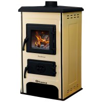Semineu Fiama SD CORNER cu Plita din Fonta, 6 kW, Crem, pentru Lemne si Carbune - 1