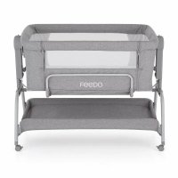 Patut co-sleeper Feedo cu sistem de leganare, inaltime ajustabila 57-69 cm, capacitate 9 kg, 0 luni+, Gri - 1