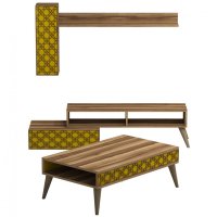 Set Comoda TV si Masuta de Cafea Living Planet Walnut-Galben - 2