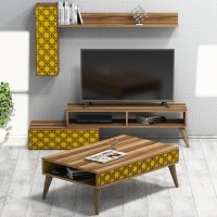 Set Comoda TV si Masuta de Cafea Living Planet Walnut-Galben - 1
