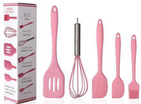 Set de 5 ustensile de bucatarie din silicon roz - 1