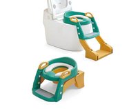 Reductor toaleta pentru copii Little Mom Green, pliabil, ergonomic, sezut din PVC, manere de sustinere, vas colector detasabil, protectie anti-stropire, suprafata antiderapanta, 55 x 35 x 58 cm - 1