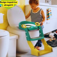 Reductor toaleta pentru copii Little Mom Green, pliabil, ergonomic, sezut din PVC, manere de sustinere, vas colector detasabil, protectie anti-stropire, suprafata antiderapanta, 55 x 35 x 58 cm - 2